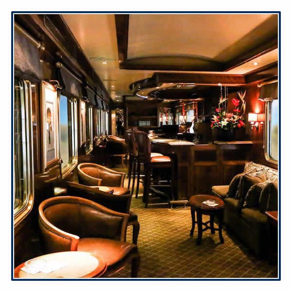 One of the elegant lounges on board The Blue Train