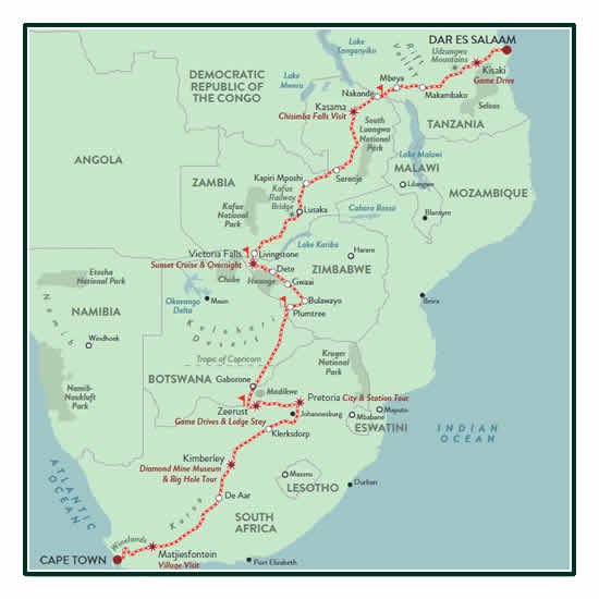 Rovos Rail Cape Town to Dar Es Salaam Map