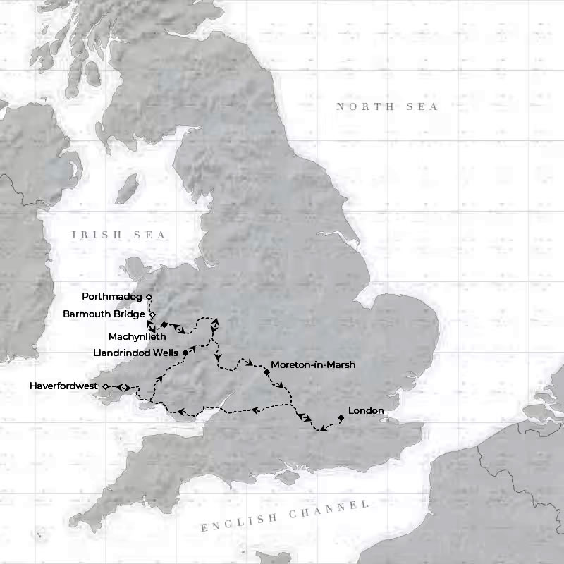 Map of the Britannic Explorer Wales 3-night autumn tour route