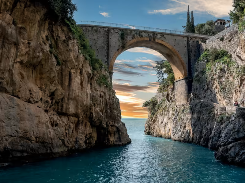 The stone arch bridge over the Fiordo di Furore on the Amalfi Coast near Sorrento