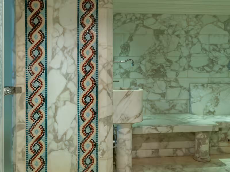 Marble and mosaic interior of the spa on Royal Clipper