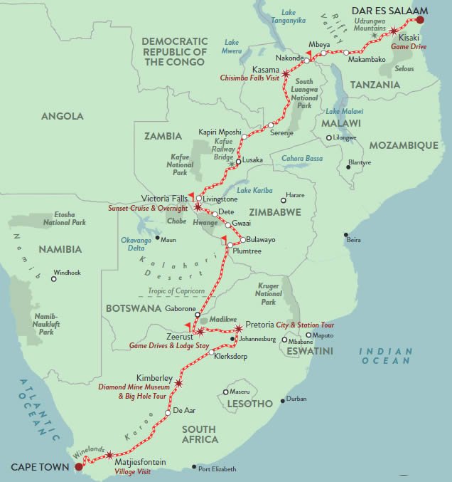 Rovos Rail Cape Town to Cape Town Map