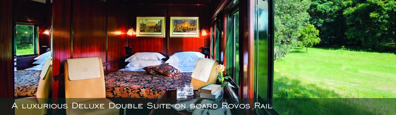 A luxurious Deluxe Double Suite on board Rovos Rail
