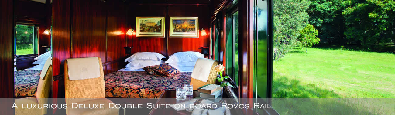 A luxurious Deluxe Double Suite on board Rovos Rail